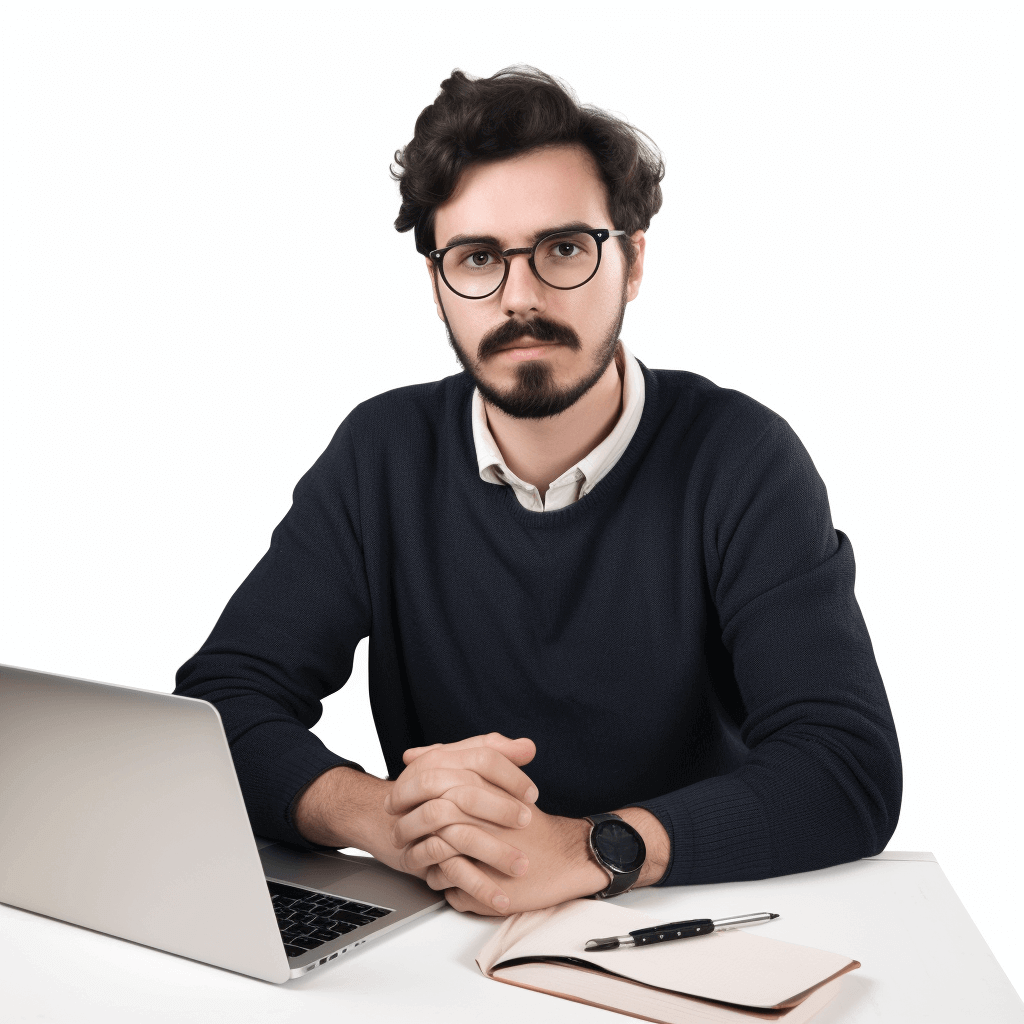 High-Resolution Image of a Real SEO Writer in 4K on Aesthetic White Background