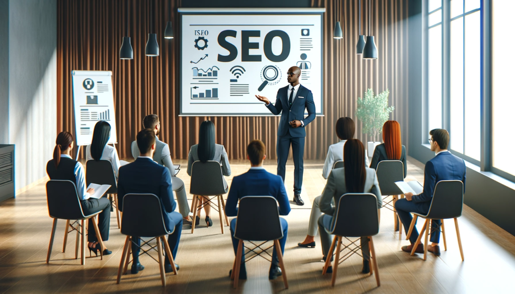 Business professional presenting SEO workshop