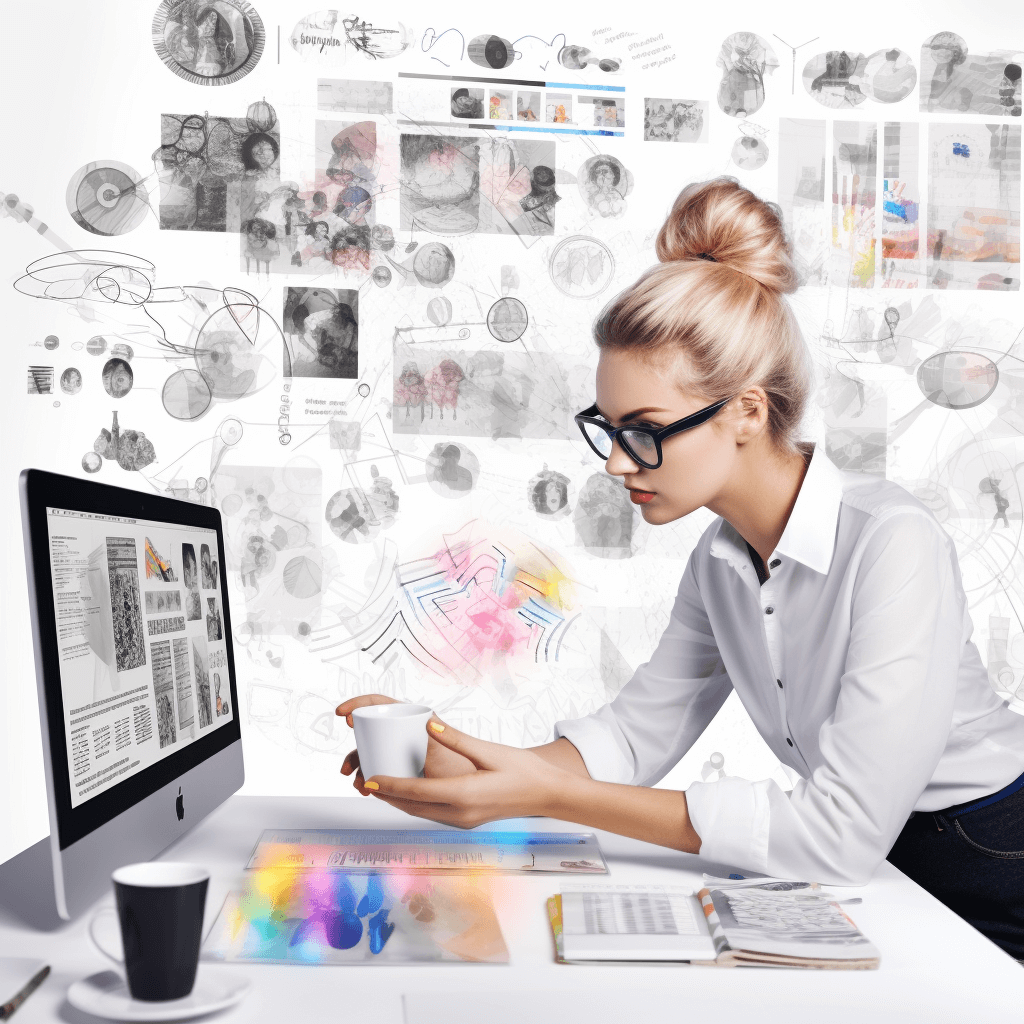 Esthetische Collage Desktop met Webdesign Elementen op Witte Achtergrond