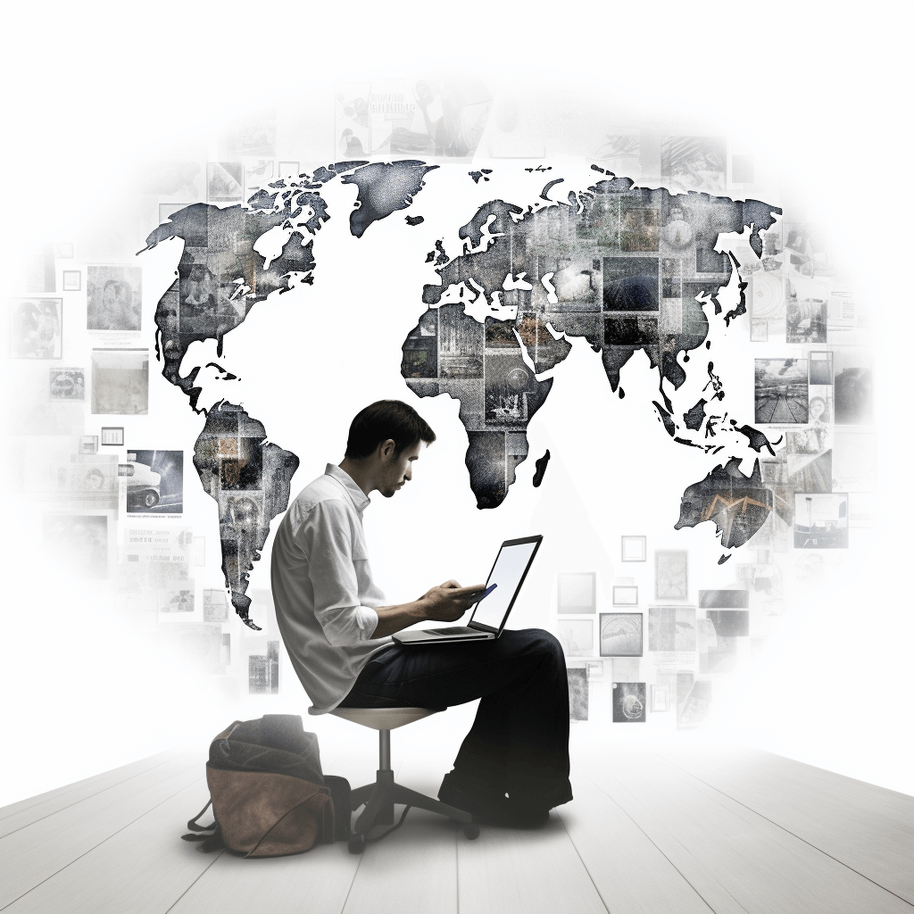 oor een esthetische collage: "Esthetische digitale collage die de aantrekkingskracht van de online wereld weergeeft