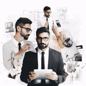 A collage of an aesthetic office space with modern desktop setups