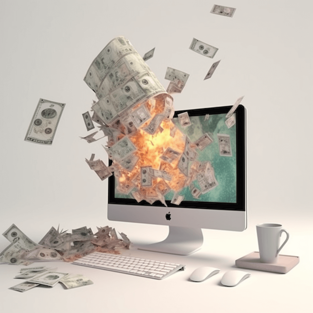 Fotorealistische 4K Collage van Zwevende Bankbiljetten in Witte Kantooromgeving