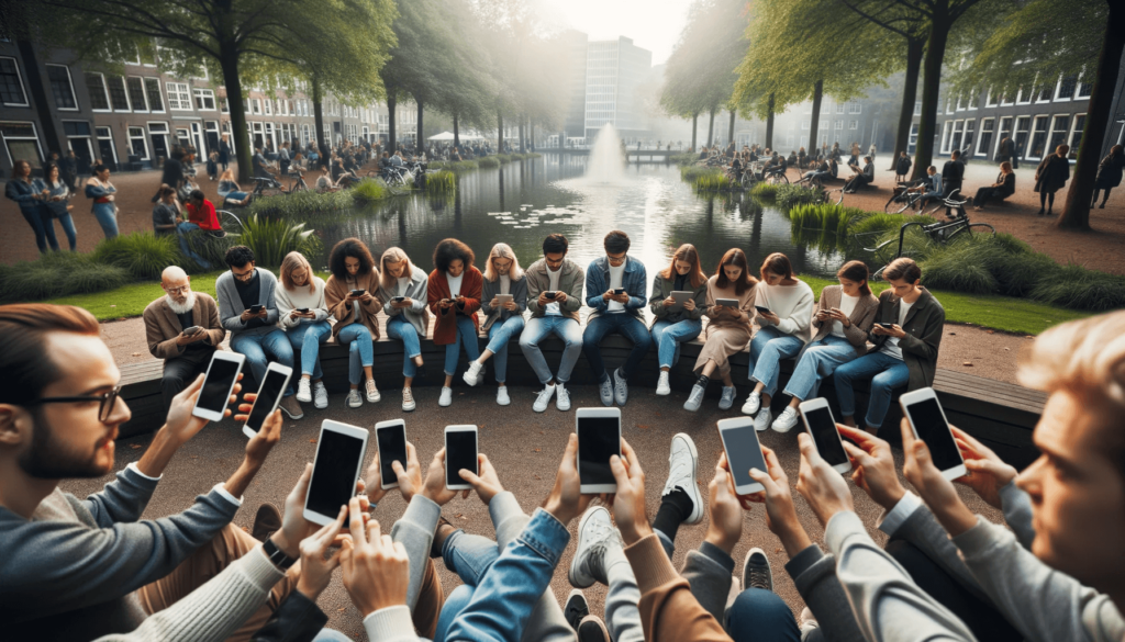 Vrienden genieten van hun prachtig ontworpen telefoons