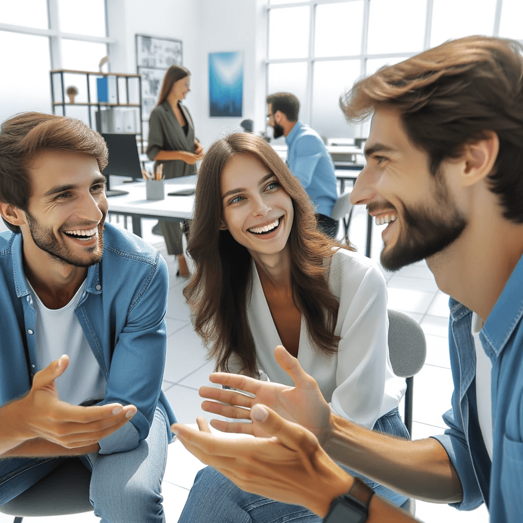 Gelukkige Europese zaken mensen in levendig gesprek