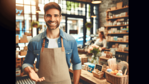 vriendelijke eigenaar in lokale winkel