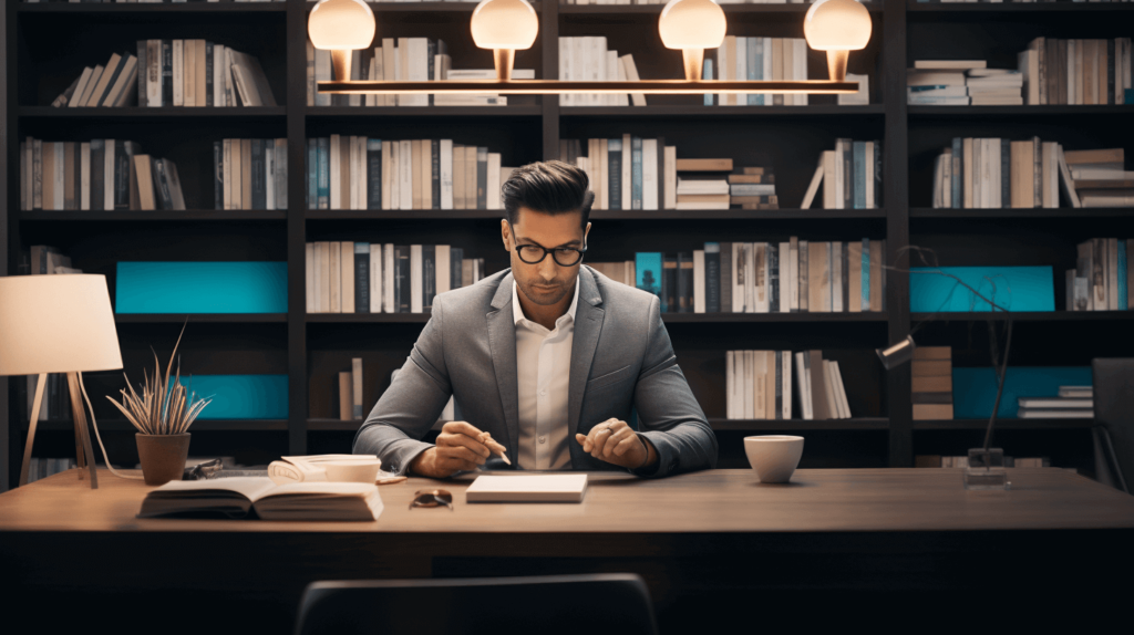 A copywriter typing on a laptop