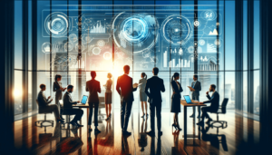 Medewerkers werken samen in een eigentijds kantoor, bevorderen teamwork en synergie